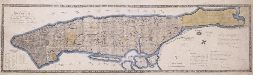 Plan du commissaire, une carte de la ville de New York, par les commissaires nommés par un acte de la législature adopté le 3 avril 1807, gravée par P. Maverick, 1811